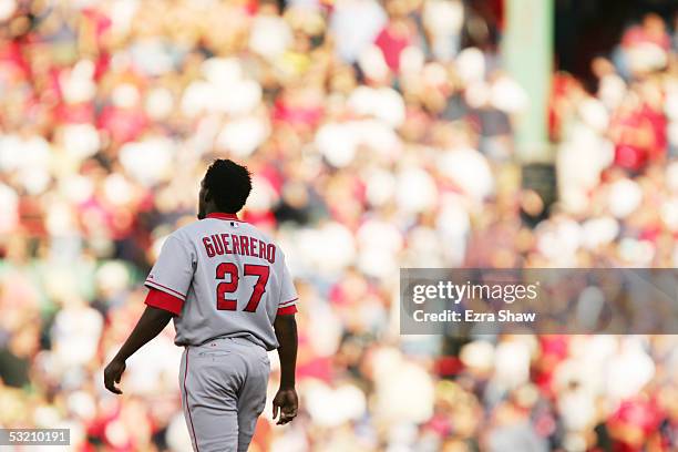 Outfielder Vladimir Guerrero of the Anaheim Angels stands on the field during the American League Division Series with the Boston Red Sox, Game 3 on...