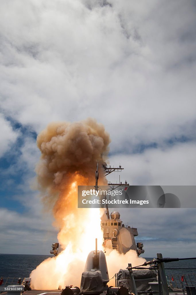 USS John Paul Jones launches a Standard Missile.