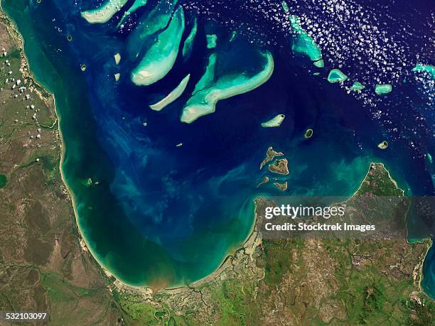 satellite view of princess charlotte bay in australia. - australia from space stock-fotos und bilder