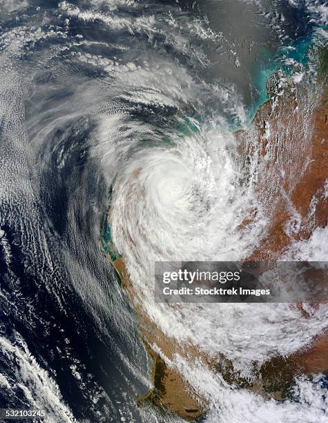december 31, 2013 - tropical cyclone christine over western australia. - australia from space stock-fotos und bilder
