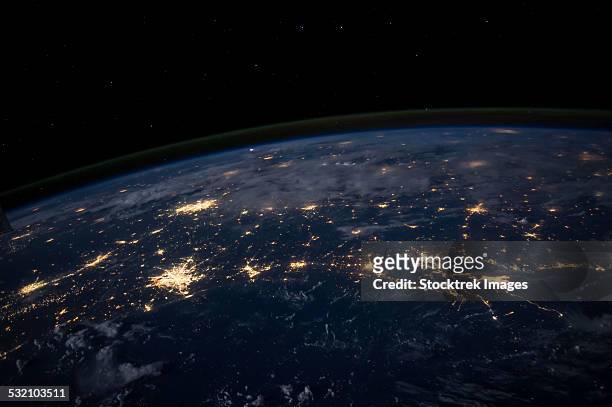city lights of the southern united states. - satellite view stockfoto's en -beelden