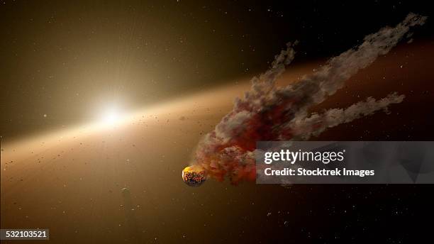 artists concept of a large collision of astronomical objects. - asteroidengürtel stock-grafiken, -clipart, -cartoons und -symbole