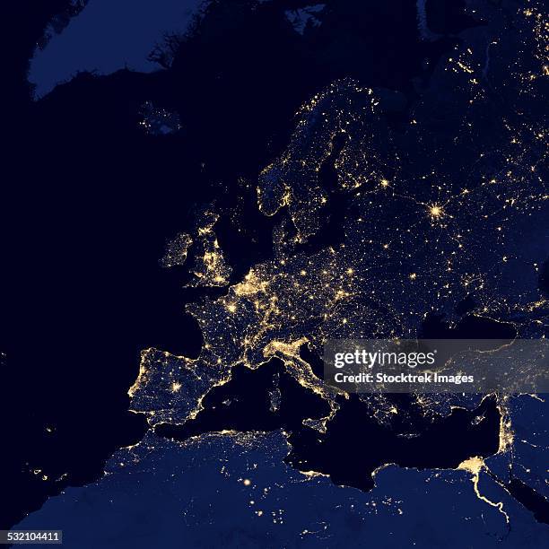 satellite view of city lights in several european and nordic cities. - satellite view of the city of ankara stockfoto's en -beelden