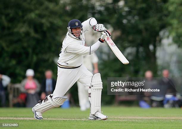 Shane Warne of Hampshire bats during the Frizzell County Championship match between Middlesex and Hampshire at the Walker Gorund on July 8, 2005 in...