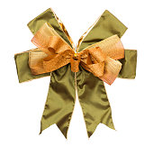 gold and green ribbon bow for gift box