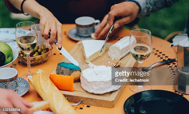 amici di mangiare nel giardino periferia di parigi - cultura francese foto e immagini stock