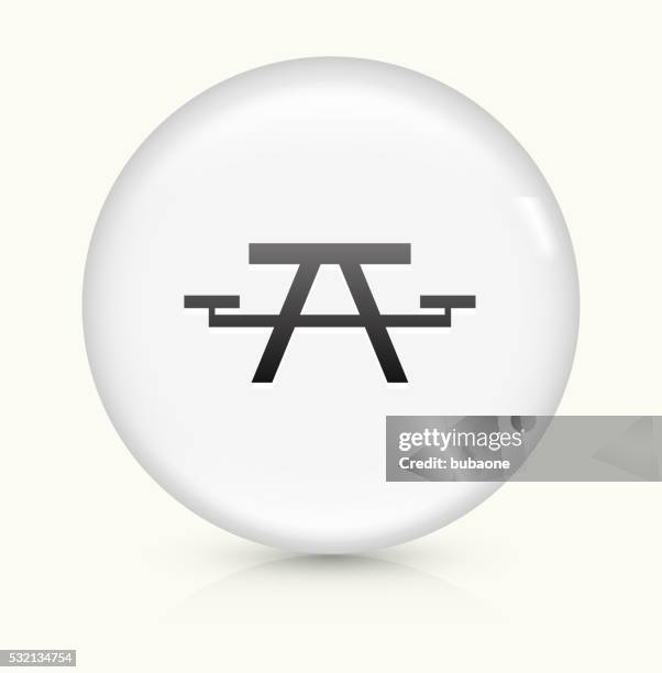 picnic table icon on white round vector button - bbq table stock illustrations