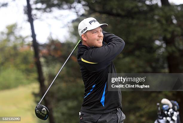 Adam Hodkinson of Chorlton-Cum Hardy Golf Club plays a tee shot on the first hole the PGA Assistants Championship North Qualifier at Hesketh Golf...