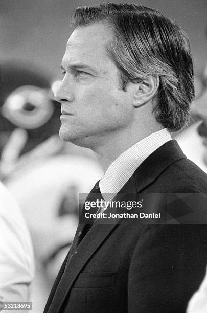 Team President Michael McCaskey of the Chicago Bears looks on during the game against the Detroit Lions at the Silverdome on December 22, 1985 in...