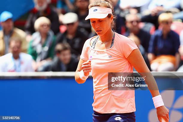 Varvara Lepchenko of USA reacts during her match against Sabine Lisicki of Germany during day five of the Nuernberger Versicherungscup 2016 on May...