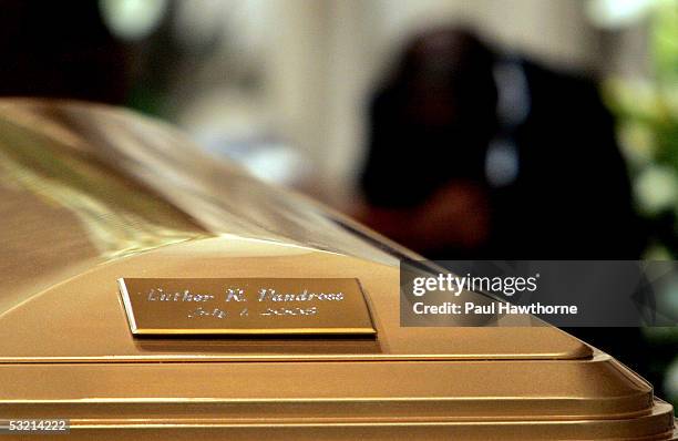 Casket containing the body of Luther Vandross sits at the front of the Riverside Church during Vandross' funeral July 8, 2005 in New York City.
