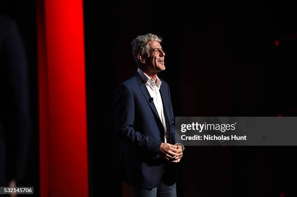 Chef Anthony Bourdain appears on stage during Turner Upfront 2016 show at The Theater at Madison Square Garden on May 18, 2016 in New York City.