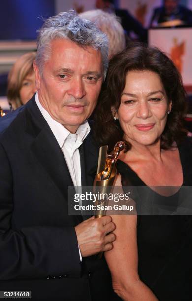 Actor Henry Huebchen poses with actress Hannelore Elsner and the Golden Lola Award he recived at the Deutscher Filmpreis, German Film Awards, at the...