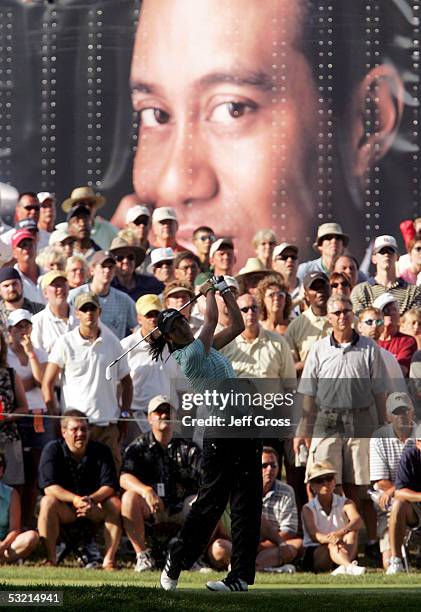 Michelle Wie of the USA hits a tee shot on the seventh hole during the second round of the John Deere Classic on July 8, 2005 at TPC at Deere Run in...