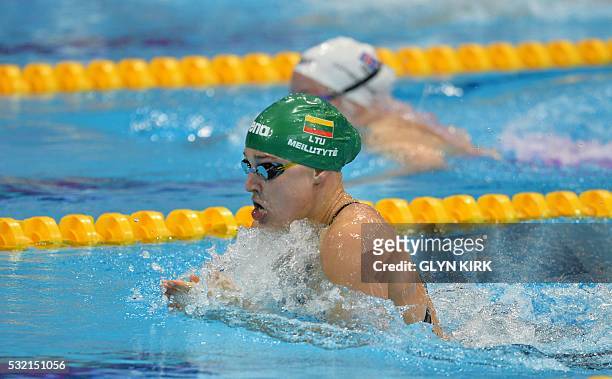 Lithuania's Ruta Meilutyte on her way to winning the final of the women's 100m Breaststroke swimming event on Day 10 of the European aquatics...
