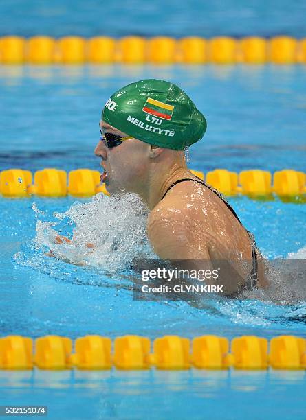 Lithuania's Ruta Meilutyte on her way to winning the final of the women's 100m Breaststroke swimming event on Day 10 of the European aquatics...