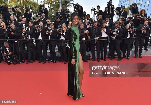 Ethiopian model Liya Kebede poses as she arrives on May 18, 2016 for the screening of the film "The Unknown Girl " at the 69th Cannes Film Festival...