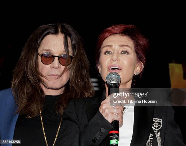 Ozzy Osbourne and Sharon Osbourne attend the Ozzy Osbourne and Corey Taylor special announcement press conference on May 12, 2016 in Hollywood,...