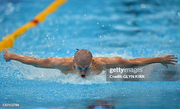 Hungary's Laszlo Cseh competes in the semi-final of the men's 200m Butterfly swimming event on Day 10 of the European aquatics championships in...