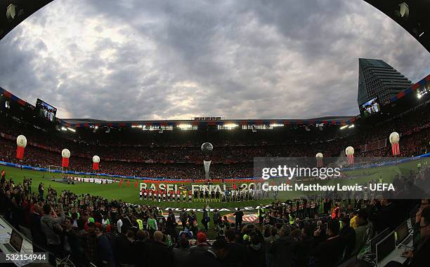 Liverpool line up against Sevilla ahead of the UEFA Europa League Final between Liverpool and Sevilla on May 18, 2016 in Basel, Basel-Stadt.