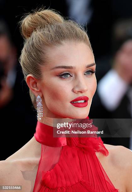 Model Rosie Huntington-Whiteley attends "The Unknown Girl " Premiere during the 69th annual Cannes Film Festival at the Palais des Festivals on May...