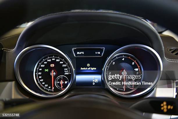 View of dashboard of Mercedes Benz GLS 350d car during its launch on May 18, 2016 in New Delhi, India. The new Mercedes-Benz GLS 350d SUV is the new...
