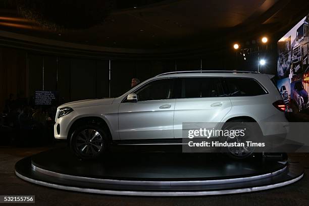 Side view of Mercedes Benz GLS 350d car during its launch on May 18, 2016 in New Delhi, India. The new Mercedes-Benz GLS 350d SUV is the new upgraded...