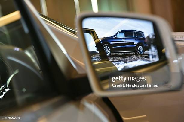 View of rearview of Mercedes Benz GLS 350d car during its launch on May 18, 2016 in New Delhi, India. The new Mercedes-Benz GLS 350d SUV is the new...