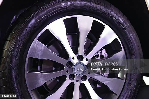 The wheel of Mercedes Benz GLS 350d car during its launch on May 18, 2016 in New Delhi, India. The new Mercedes-Benz GLS 350d SUV is the new upgraded...