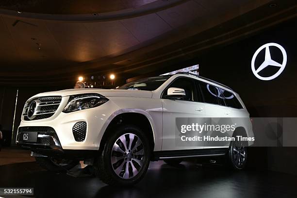 Front Angle view of Mercedes Benz GLS 350d car during its launch on May 18, 2016 in New Delhi, India. The new Mercedes-Benz GLS 350d SUV is the new...