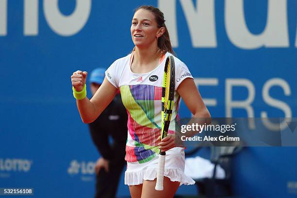 Mariana Duque-Marino of Colombia celebrates after defeating Laura Siegemund of Germany during day five of the Nuernberger Versicherungscup 2016 on...