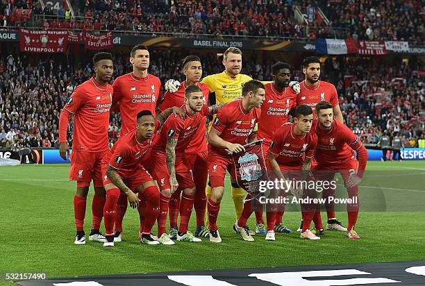 Liverpool line up before the UEFA Europa League Final match between Liverpool and Sevilla at St. Jakob-Park on May 18, 2016 in Basel, Switzerland.