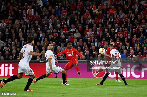 Daniel Sturridge of Liverpool scores his team's first goal during the UEFA Europa League Final match between Liverpool and Sevilla at St. Jakob-Park...