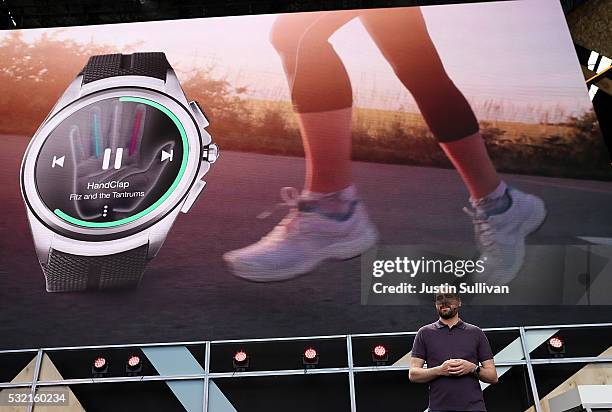 Google vice president of engineering David Singleton speaks during Google I/O 2016 at Shoreline Amphitheatre on May 19, 2016 in Mountain View,...