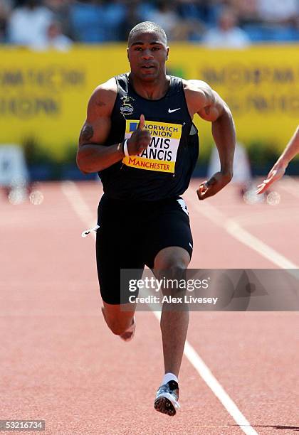 Mark Lewis-Francis of Birchfield competes during the 100m heats at the Norwich Union World and Commonwealth Trials and AAA Championships on July 9,...