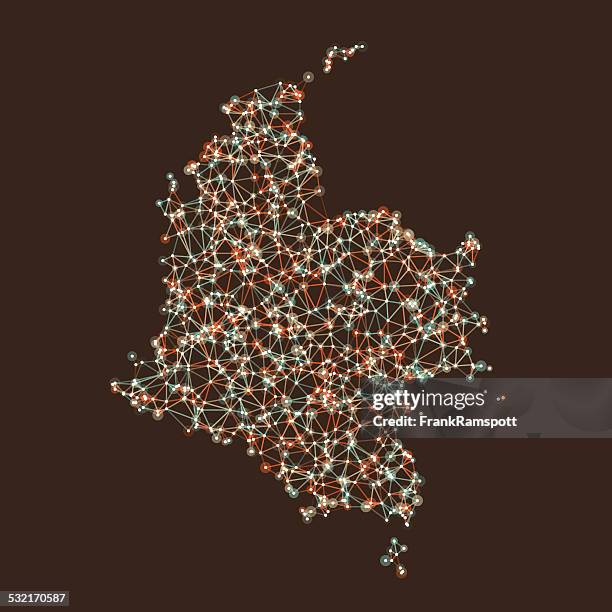ilustraciones, imágenes clip art, dibujos animados e iconos de stock de mapa de red de malla de colombia - mapa colombia
