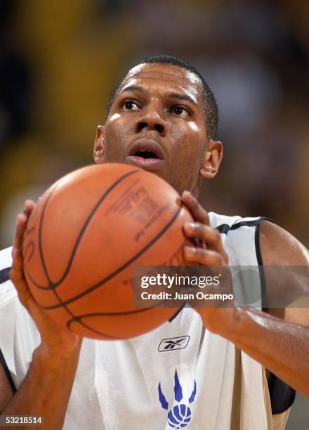 Joey Graham of the Toronto Raptors shoots a free throw during a game against the Dallas Mavericks at the Southern California Summer Pro League, on...