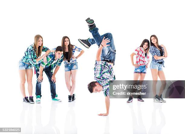 teenage boy break dancing. - boy handstand stock pictures, royalty-free photos & images