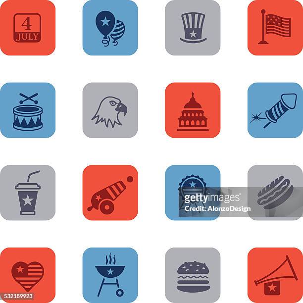colorful fourth of july icon set - top hat icon stock illustrations