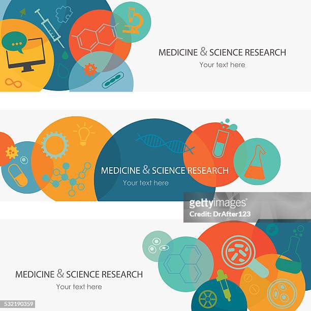 ilustraciones, imágenes clip art, dibujos animados e iconos de stock de medicina la ciencia y la investigación de banners - investigación científica