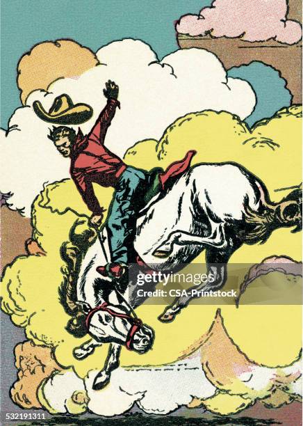 cowboy riding a bucking bronco - bucking bronco stock illustrations