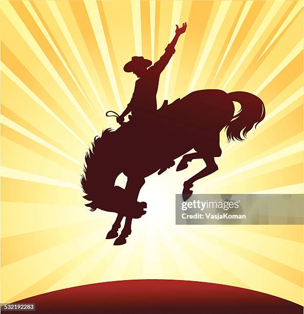 ilustrações de stock, clip art, desenhos animados e ícones de rodeio rider silhueta - cavalo selvagem arqueado