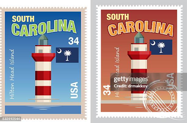 south carolina stamp - hilton head stock illustrations