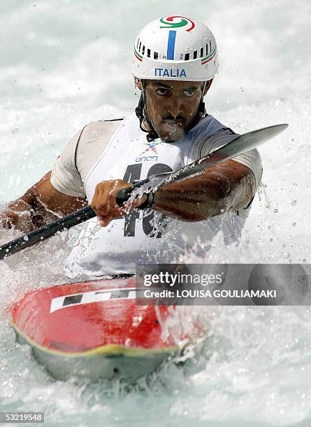 Italian Daniele Molmenti rows for a silver medal in men's K 1 category during the ICF World Cup Canoe/Kayak Slalom at the Helliniko Olympic Complex...