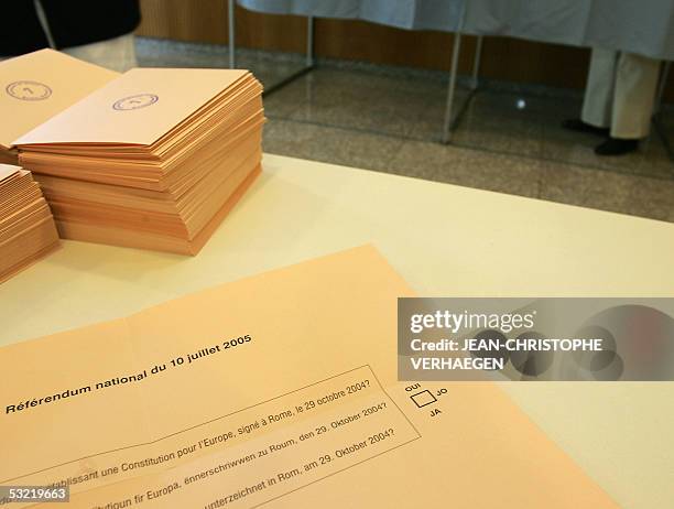 Ballots pictured during the European constitution referendum in Capellen's polling station, Luxembourg, 10 July 2005. Luxembourg voters were going to...