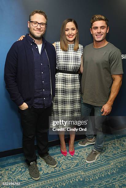 Actors Seth Rogen, Rose Byrne and Zac Efron participate in SiriusXM's 'Town Hall' with the cast of 'Neighbors 2' at SiriusXM Studios on May 18, 2016...