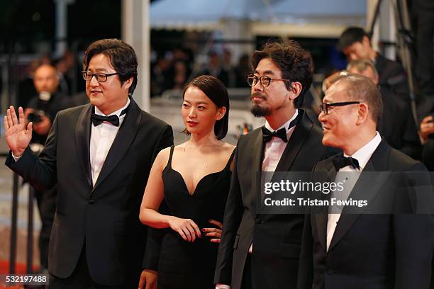 Actor Kwak Do-won, actress Chun Woo-Hee, director Na Hong-Jin and actor Jun Kunimura attend "The Strangers " Premiere during the 69th annual Cannes...