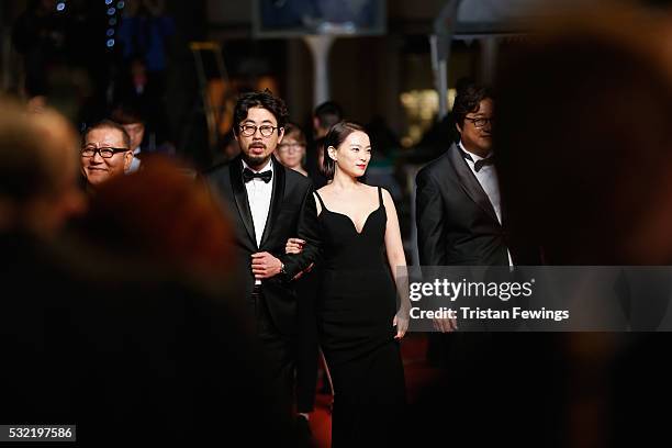 Actor Kwak Do-won, actress Chun Woo-Hee, director Na Hong-Jin and actor Jun Kunimura attend "The Strangers " Premiere during the 69th annual Cannes...