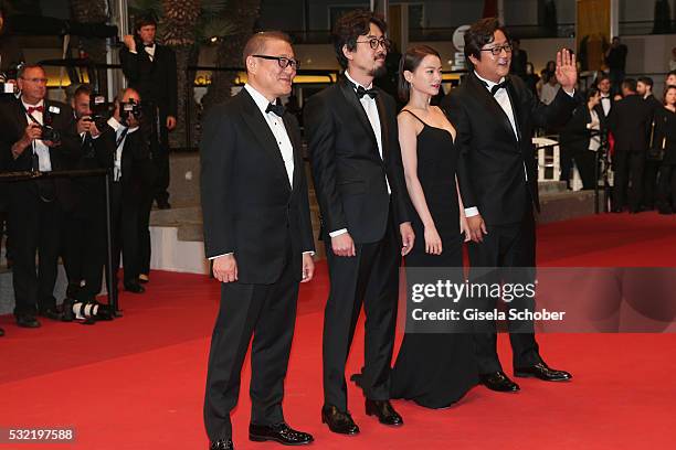 Actor Kwak Do-won, actress Chun Woo-Hee, director Na Hong-Jin and actor Jun Kunimura attend "The Strangers " Premiere during the 69th annual Cannes...