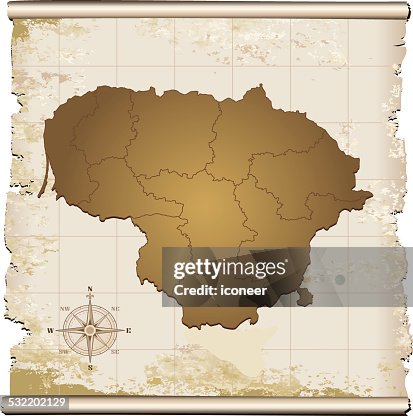 Lithuania retro map with compass rose Lithuania retro map with compass rose